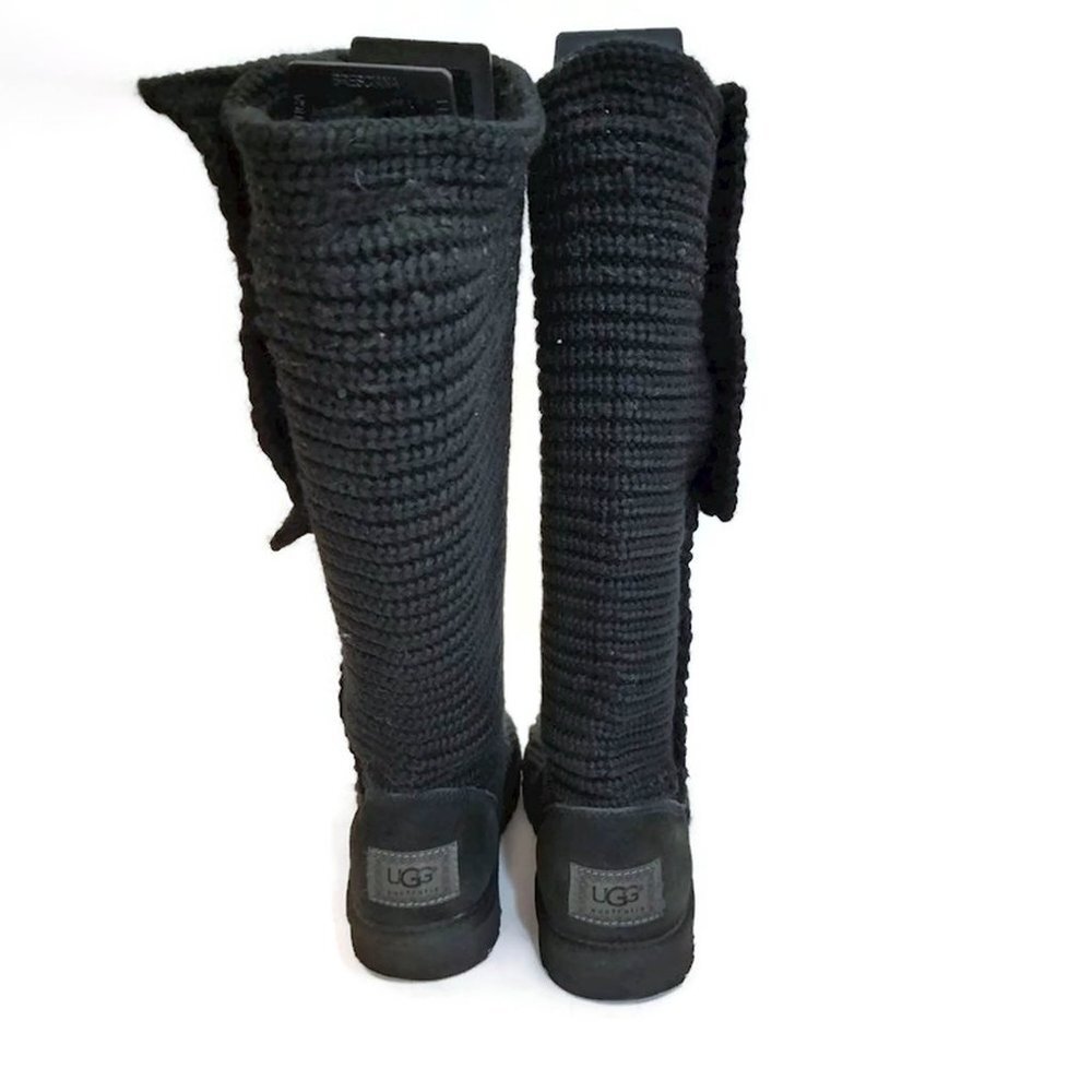Authentic Ugg Classic Cardy Boots Knit Fabric Shearling Footbed Tall Foldover - Picture 4 of 6